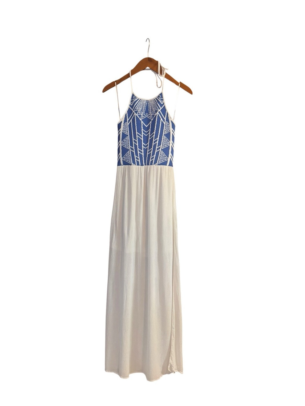 Blue and White Halter Maxi Dress Size S